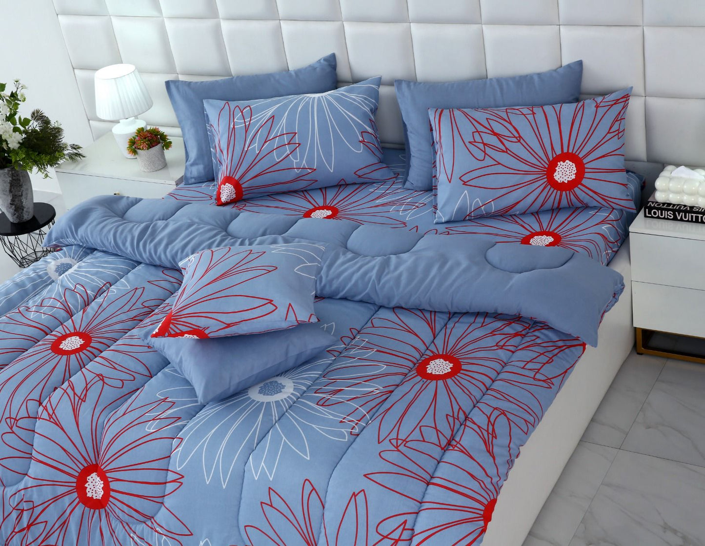 8 PCs Winter Comforter Set-Wine Rose Comforters Apricot