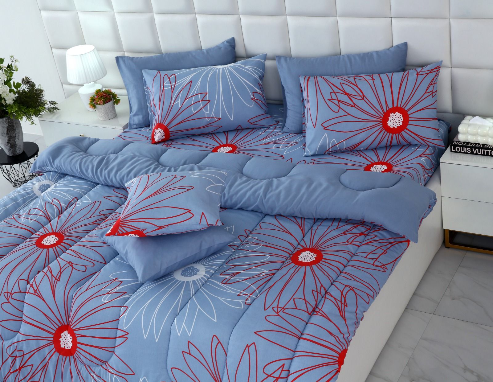 8 PCs Winter Comforter Set-Wine Rose Comforters Apricot