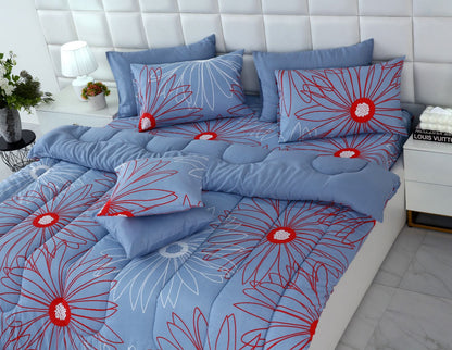 8 PCs Winter Comforter Set-Wine Rose Comforters Apricot