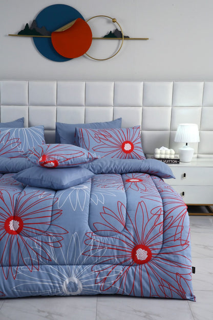 8 PCs Winter Comforter Set-Wine Rose Comforters Apricot