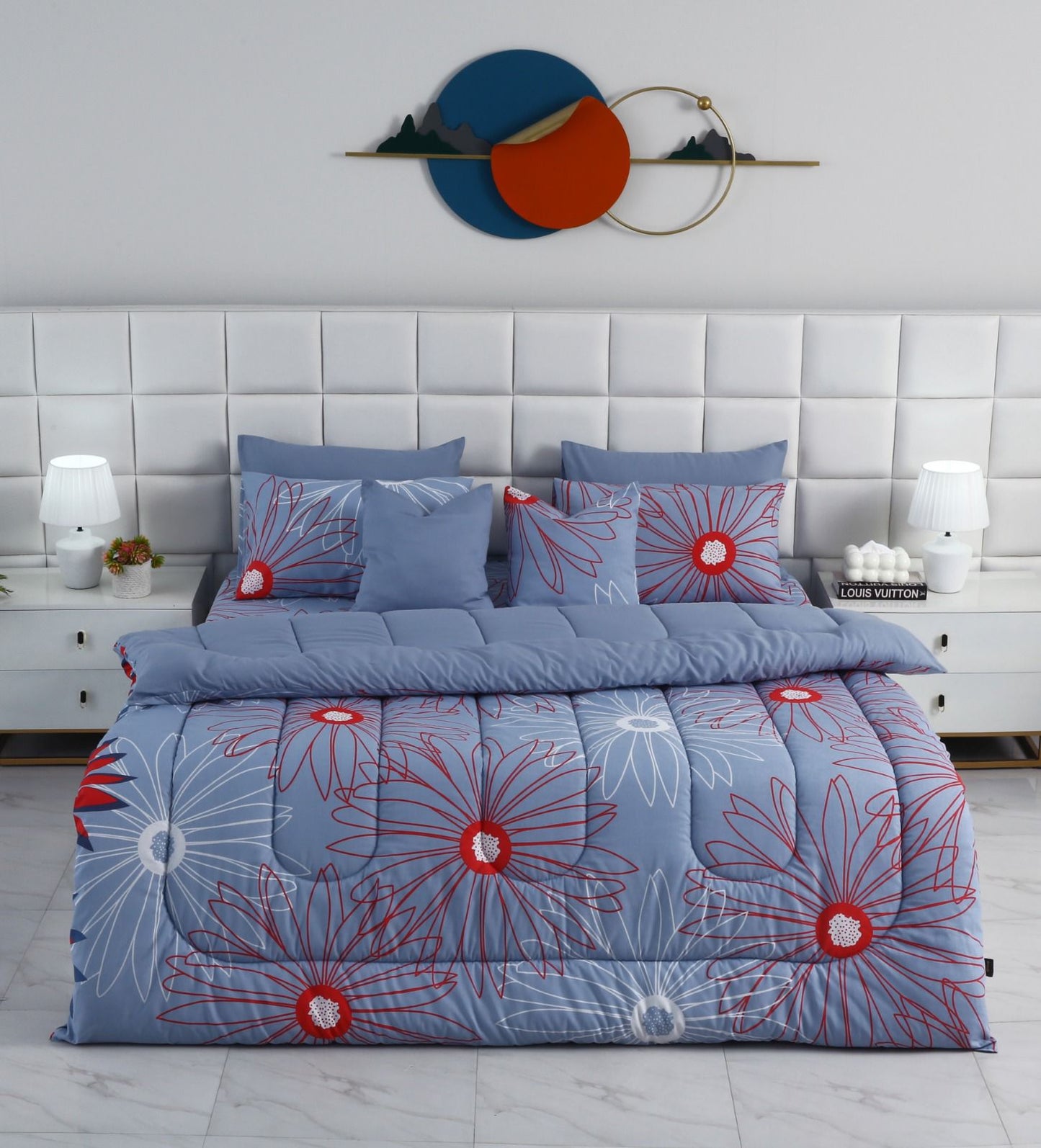 8 PCs Winter Comforter Set-Wine Rose Comforters Apricot