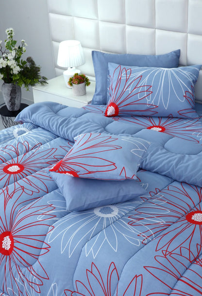 8 PCs Winter Comforter Set-Wine Rose Comforters Apricot