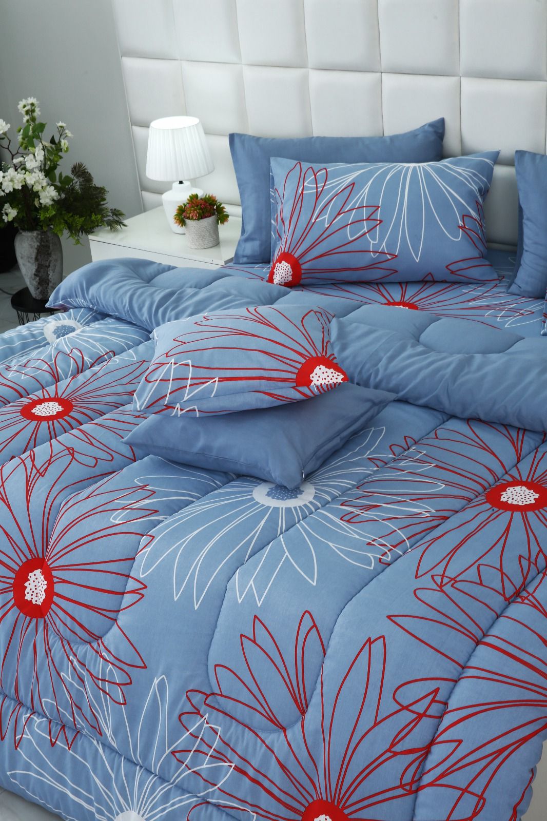 8 PCs Winter Comforter Set-Wine Rose Comforters Apricot