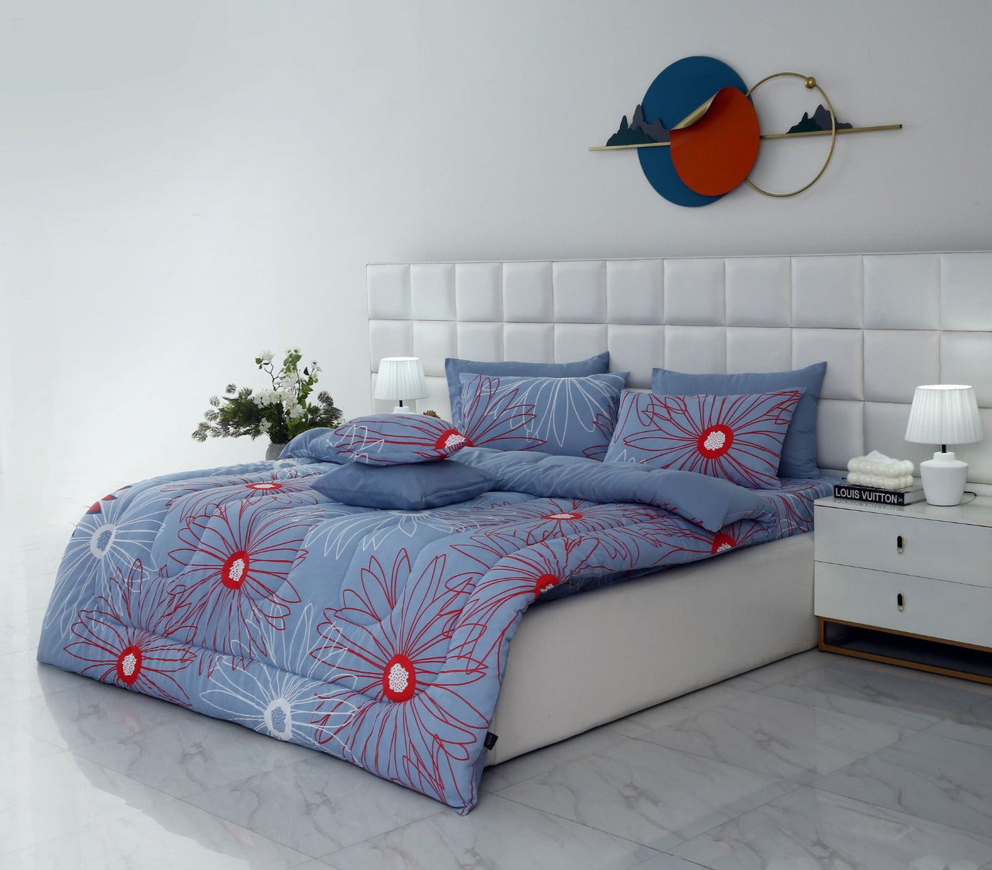 8 PCs Winter Comforter Set-Wine Rose Comforters Apricot