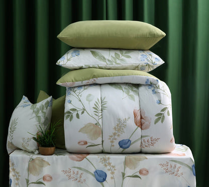 8 PCs Winter Razai Set-Floral Crew Comforters Apricot