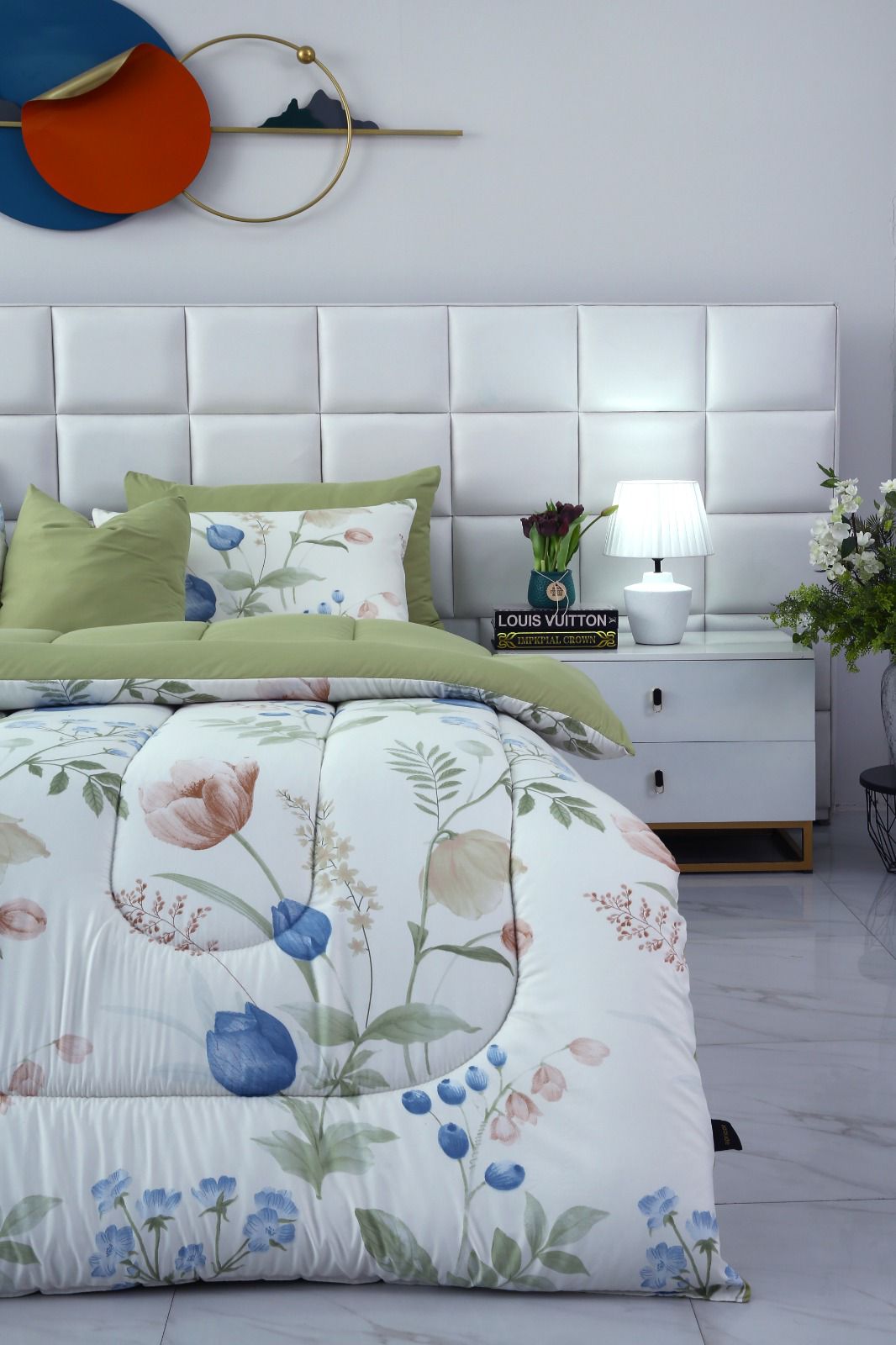 8 PCs Winter Razai Set-Floral Crew Comforters Apricot