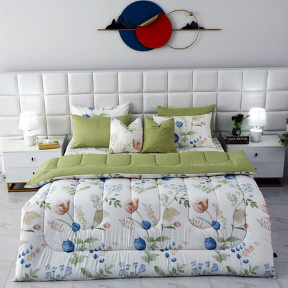 8 PCs Winter Razai Set-Floral Crew Comforters Apricot