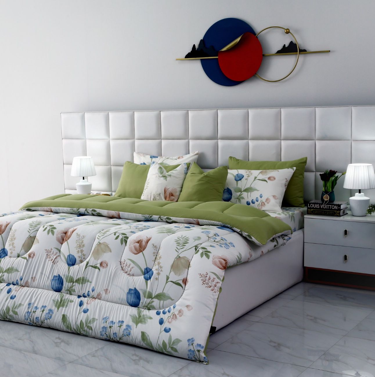 8 PCs Winter Razai Set-Floral Crew Comforters Apricot