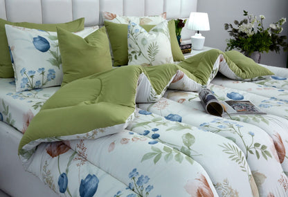 8 PCs Winter Razai Set-Floral Crew Comforters Apricot