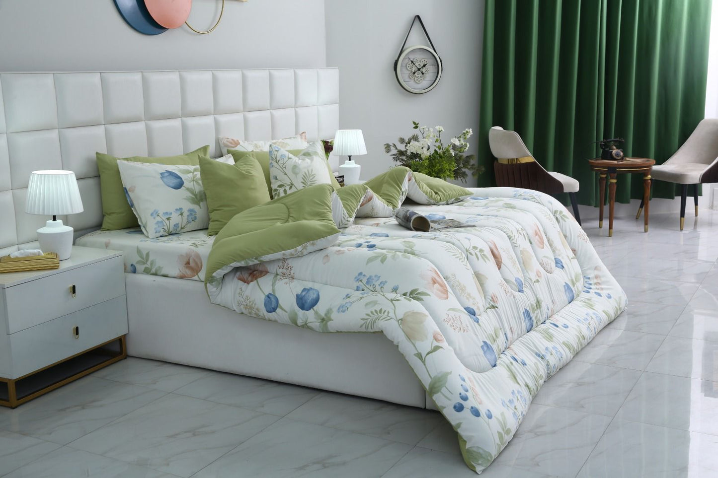 8 PCs Winter Razai Set-Floral Crew Comforters Apricot