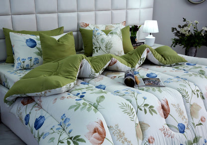 8 PCs Winter Razai Set-Floral Crew Comforters Apricot