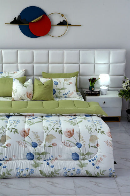 8 PCs Winter Razai Set-Floral Crew Comforters Apricot