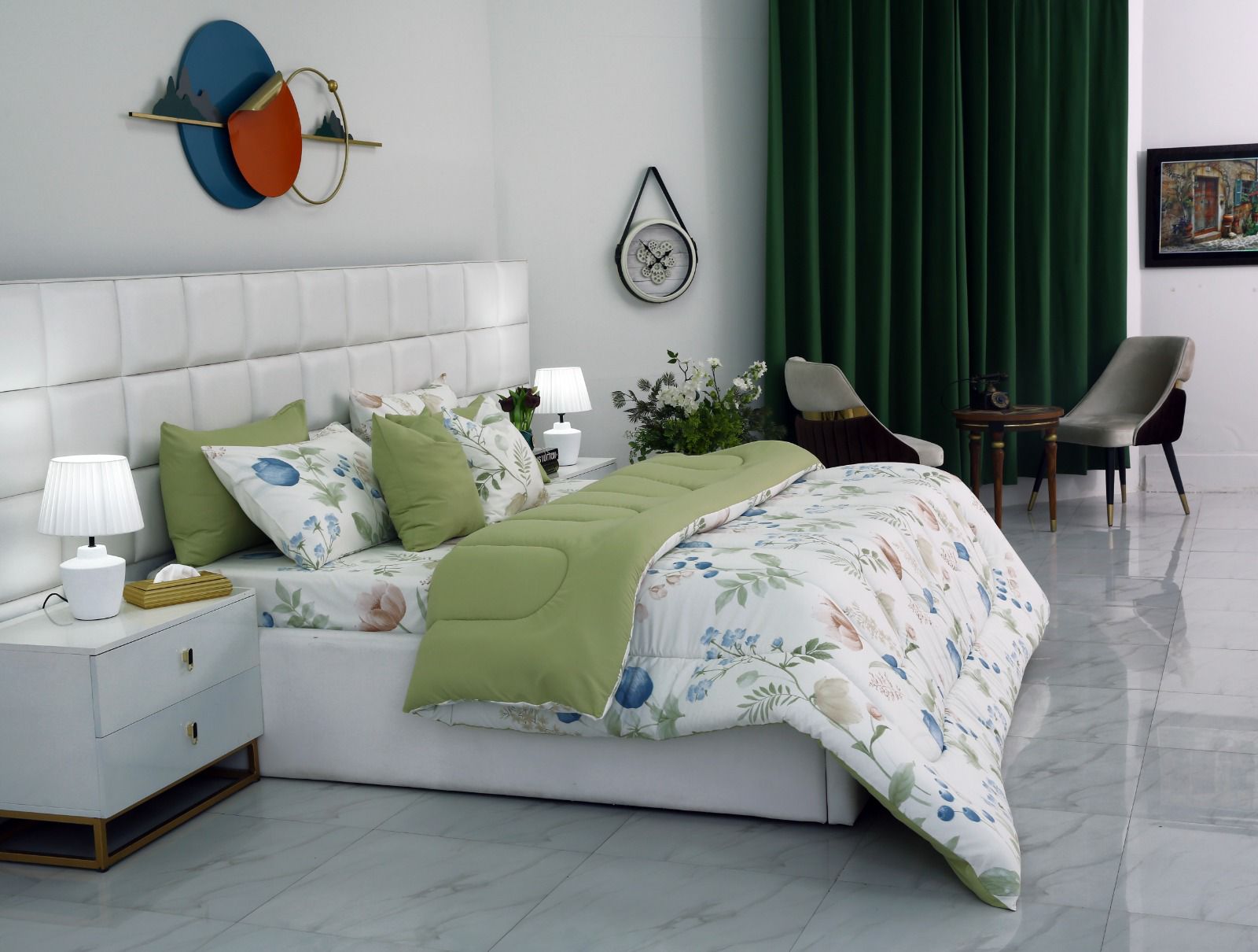 8 PCs Winter Razai Set-Floral Crew Comforters Apricot