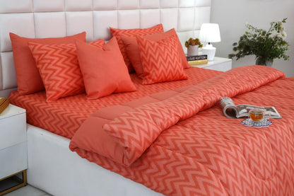 8 PCs Winter Comforter Set-Peach Chevron Comforters Apricot