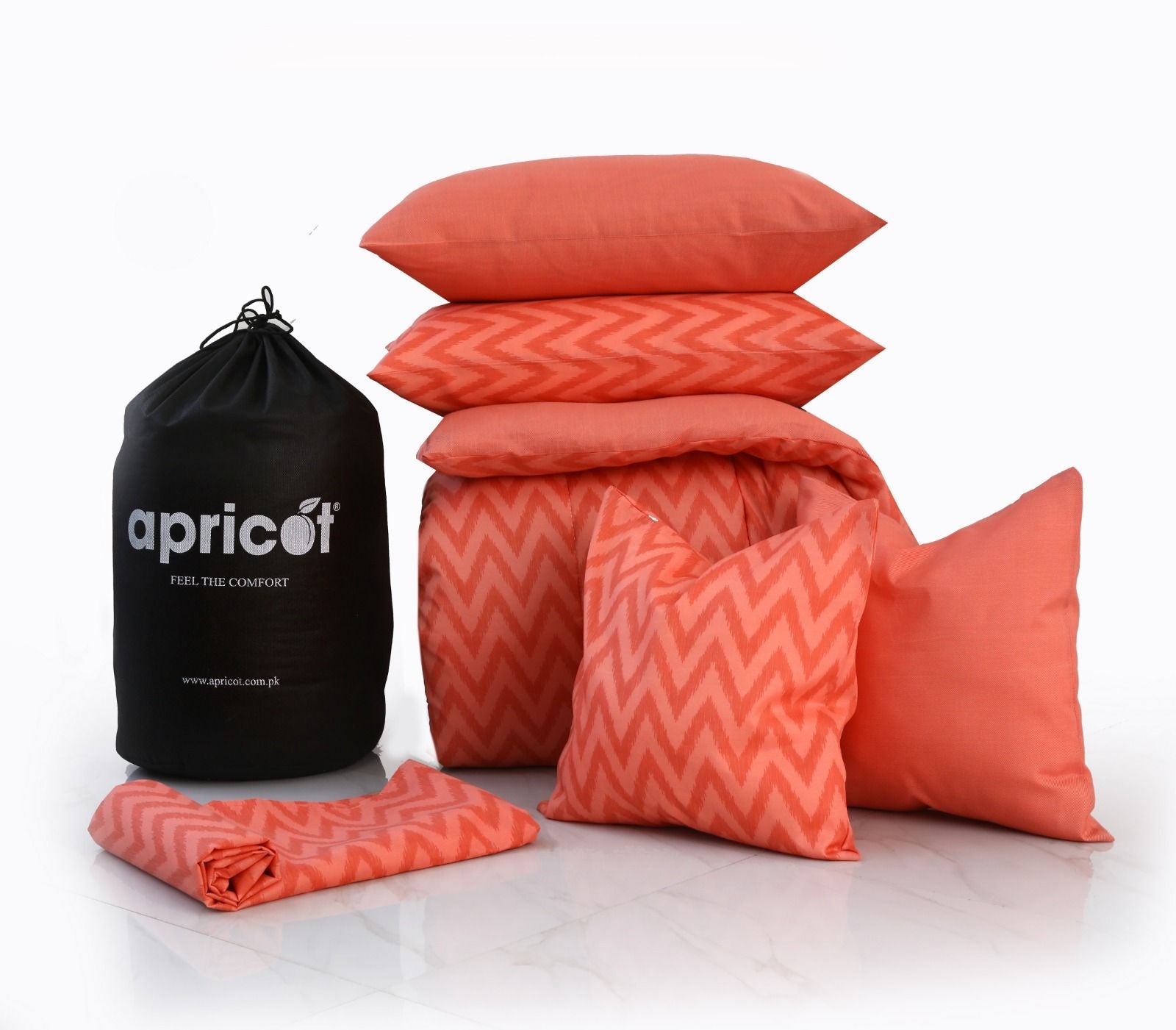 8 PCs Winter Comforter Set-Peach Chevron Comforters Apricot