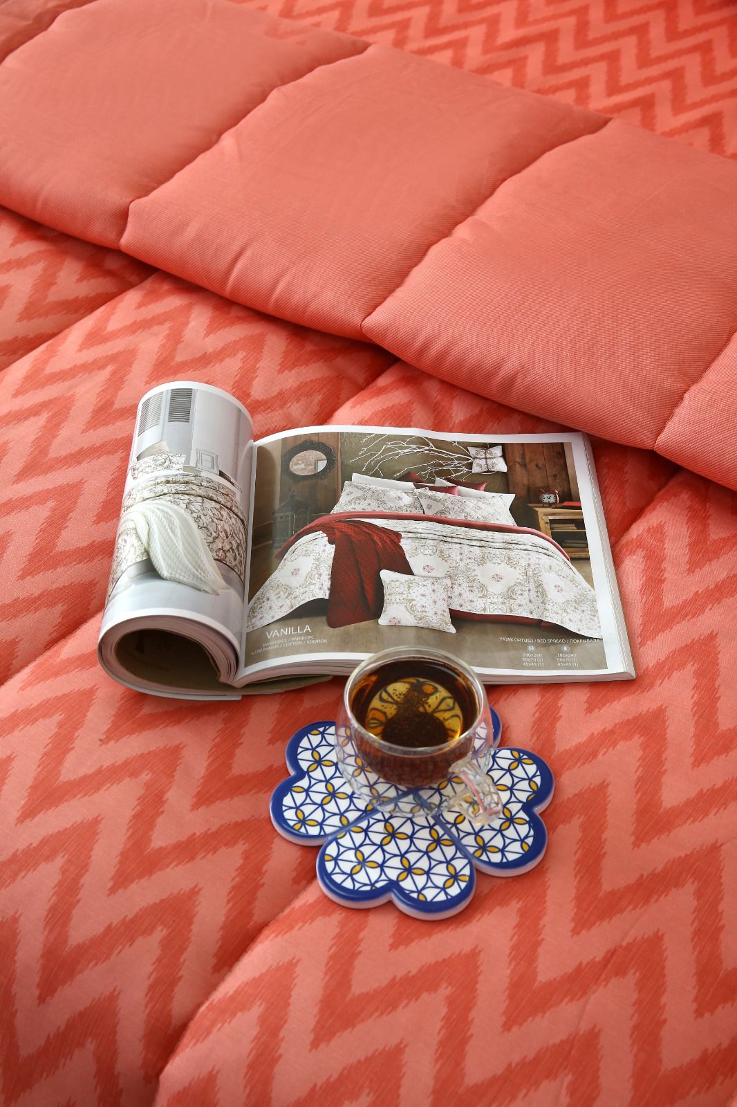 8 PCs Winter Comforter Set-Peach Chevron Comforters Apricot