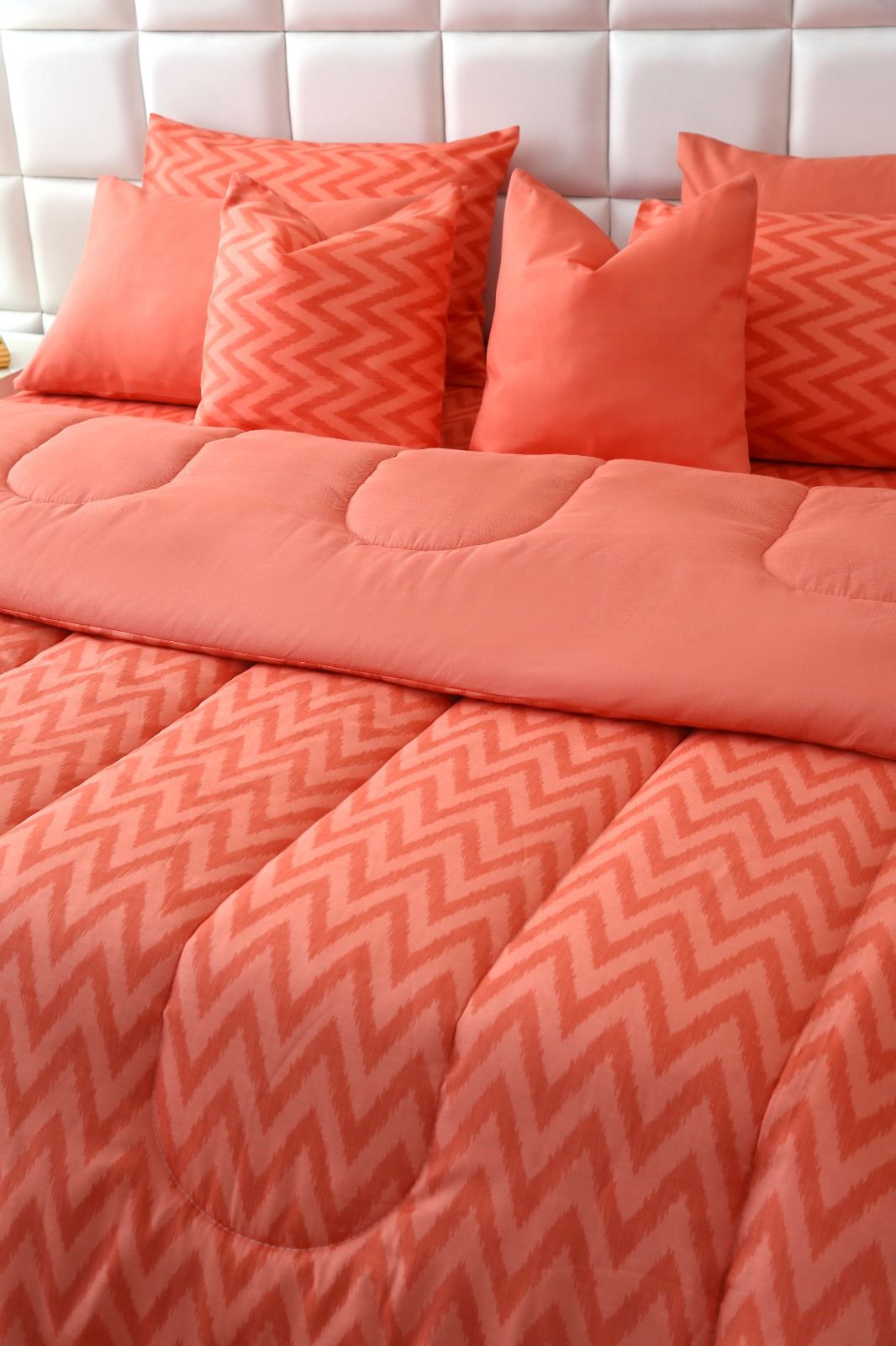 8 PCs Winter Comforter Set-Peach Chevron Comforters Apricot