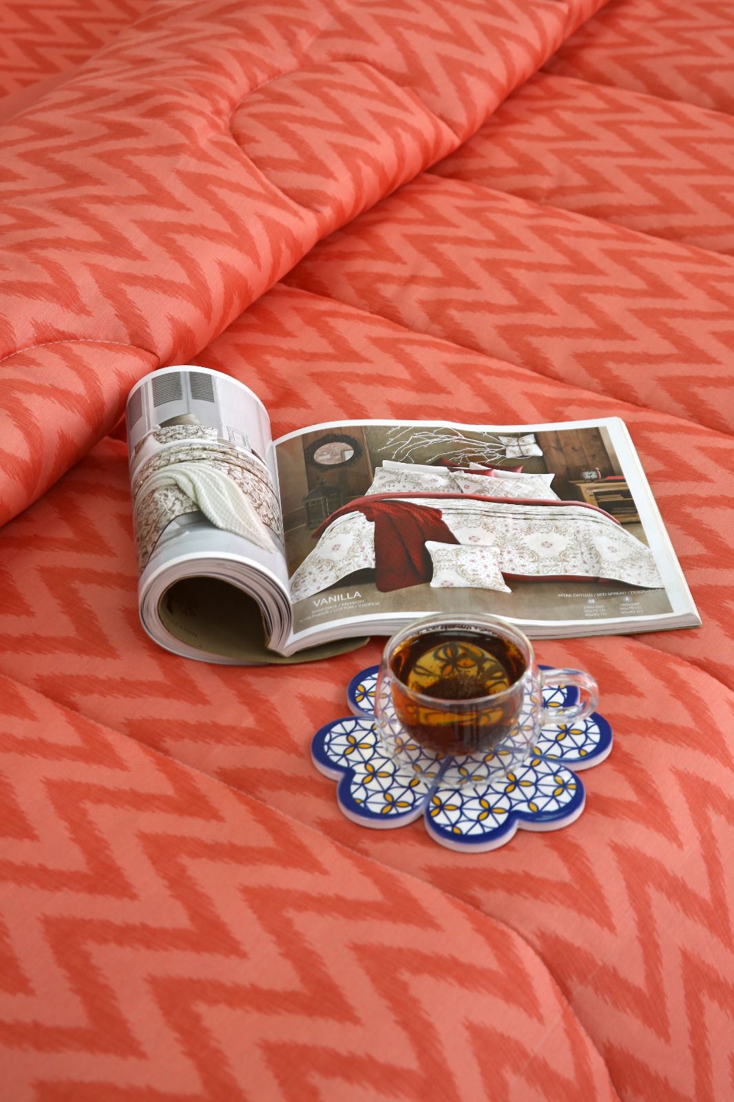 8 PCs Winter Comforter Set-Peach Chevron Comforters Apricot