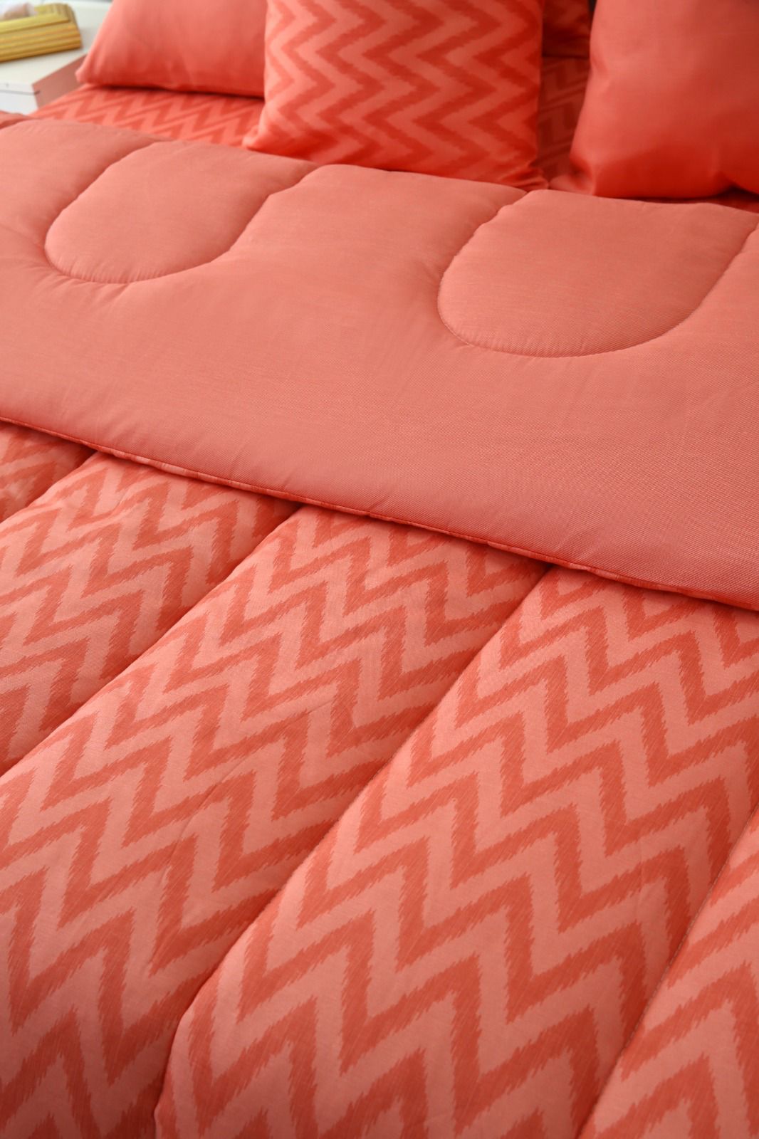8 PCs Winter Comforter Set-Peach Chevron Comforters Apricot