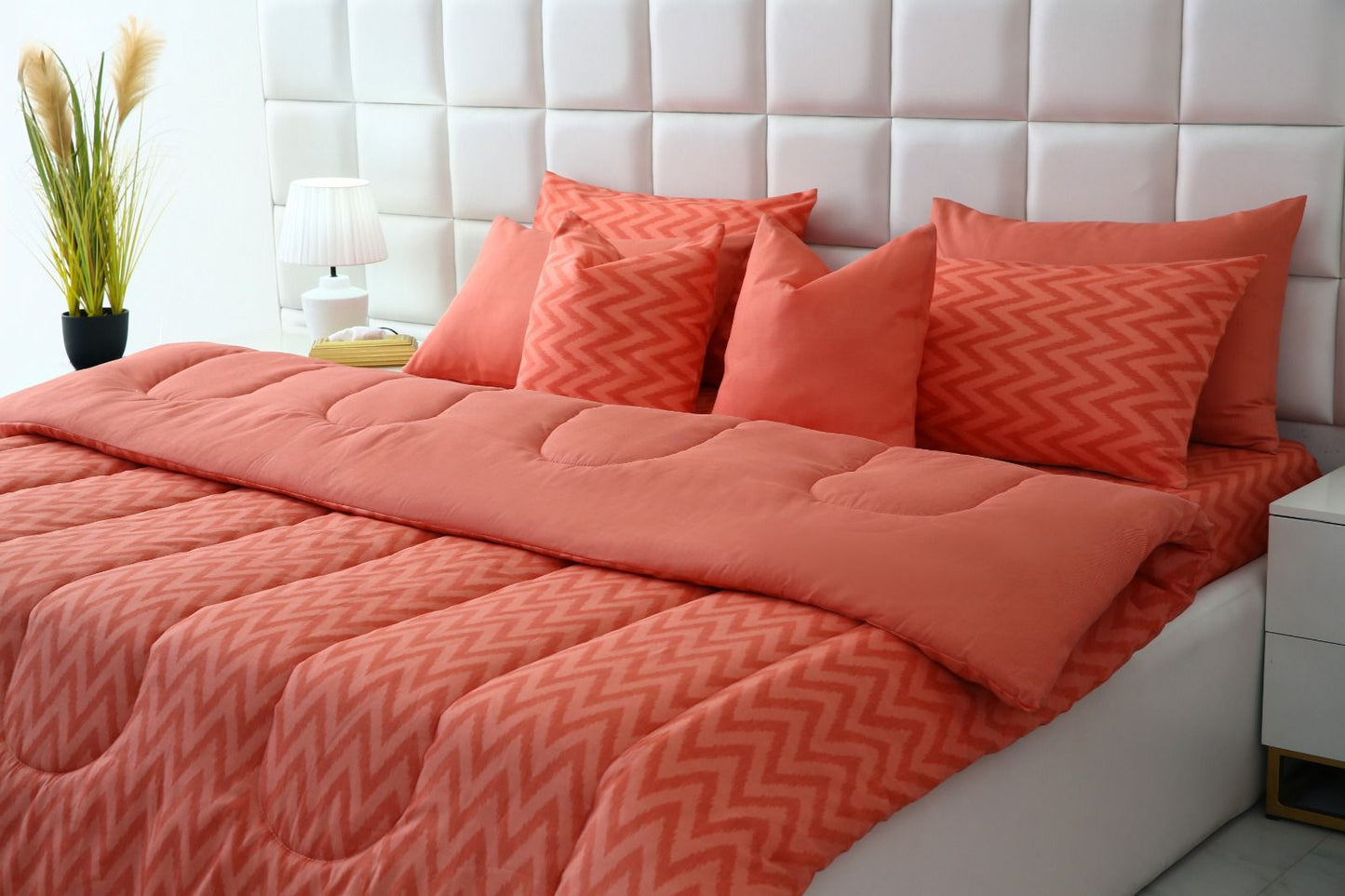 8 PCs Winter Comforter Set-Peach Chevron Comforters Apricot