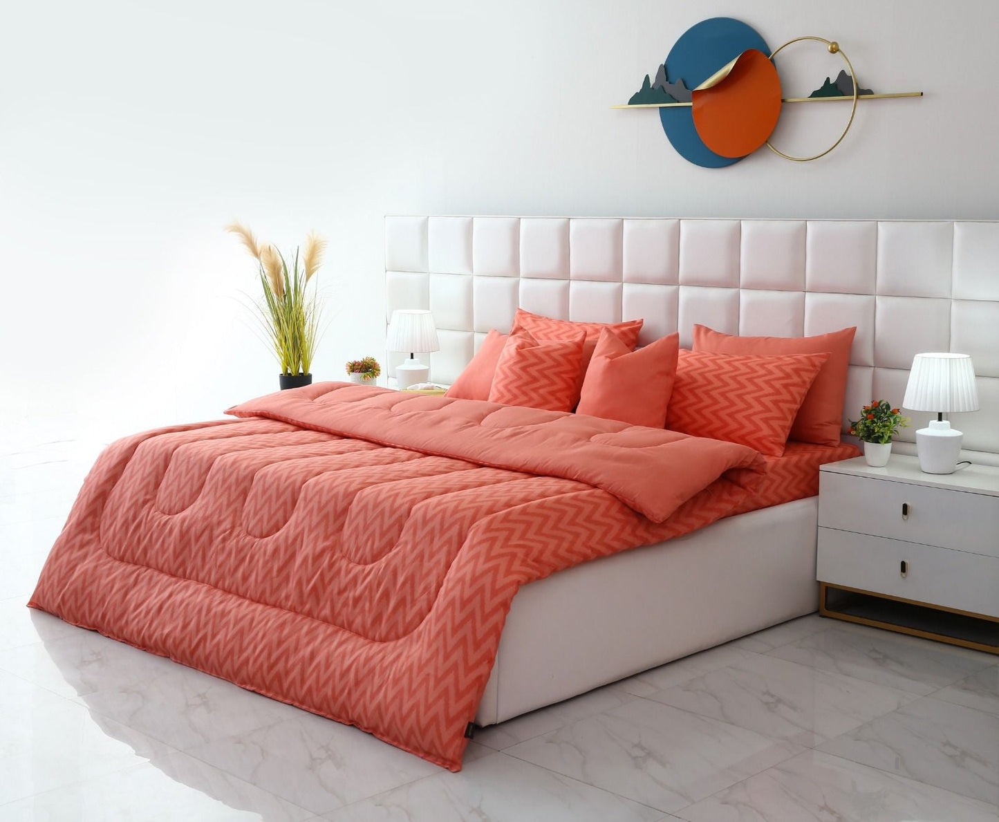 8 PCs Winter Comforter Set-Peach Chevron Comforters Apricot
