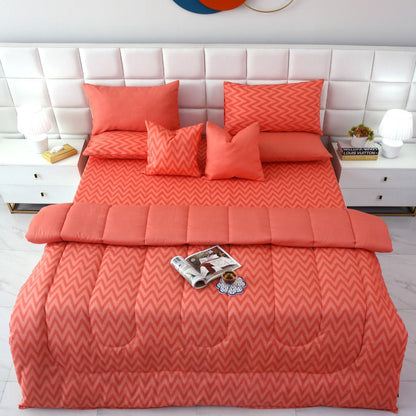 8 PCs Winter Comforter Set-Peach Chevron Comforters Apricot