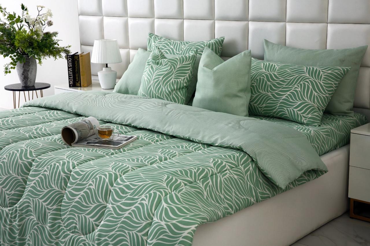 8 PCs Winter Comforter Set-Leafy Spiral Comforters Apricot