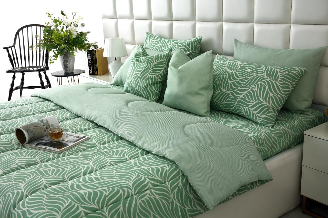 8 PCs Winter Comforter Set-Leafy Spiral Comforters Apricot