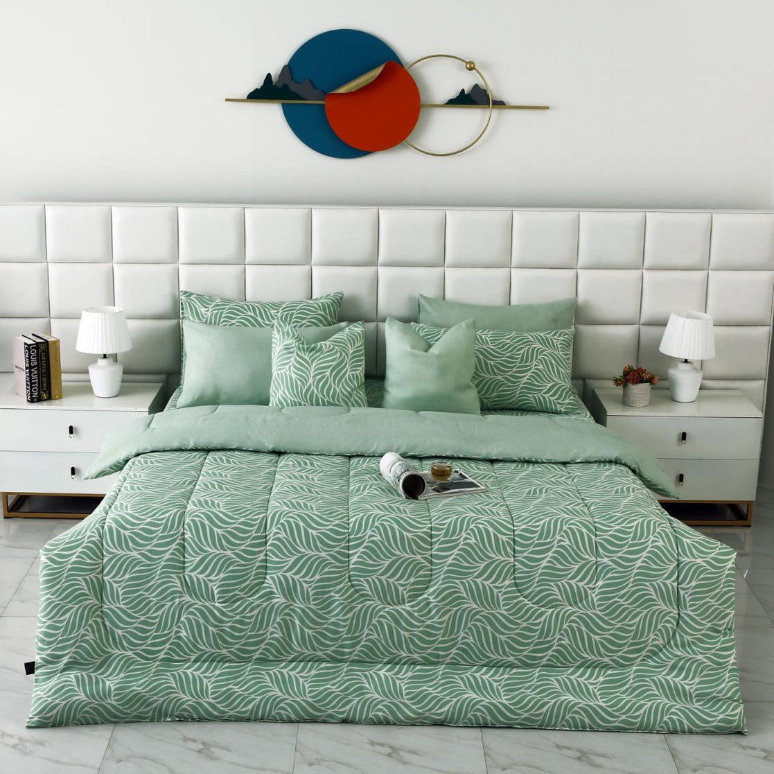 8 PCs Winter Comforter Set-Leafy Spiral Comforters Apricot