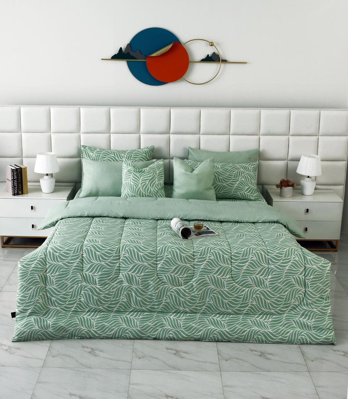 8 PCs Winter Comforter Set-Leafy Spiral Comforters Apricot