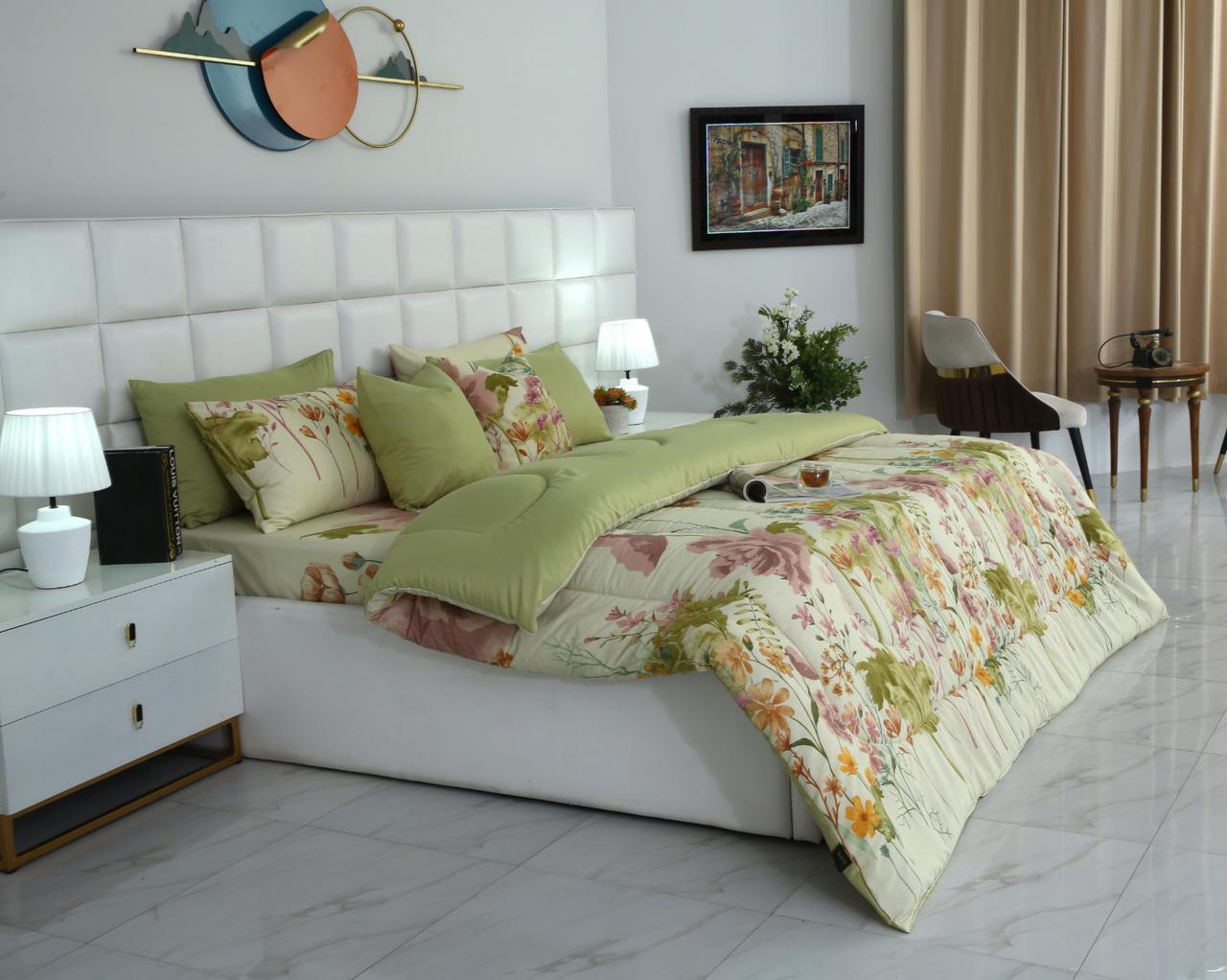 8 PCs Winter Razai Set-Delamere Comforters Apricot