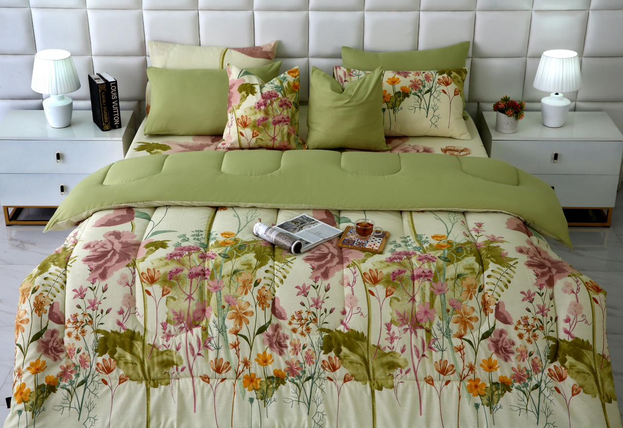 8 PCs Winter Razai Set-Delamere Comforters Apricot