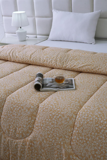 1 PC Double Winter Comforter-Beige Bloom Comforters Apricot