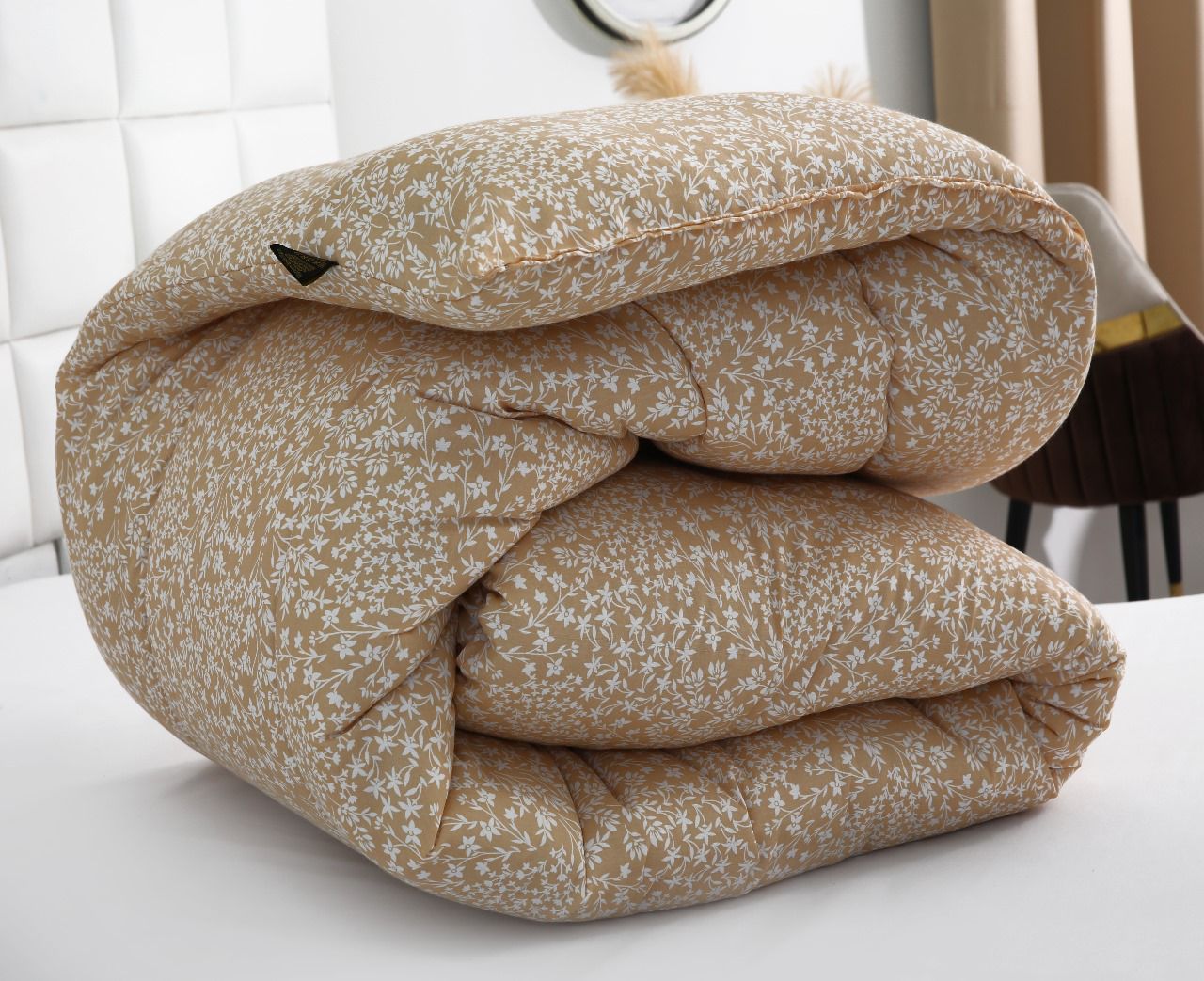 1 PC Double Winter Comforter-Beige Bloom Comforters Apricot