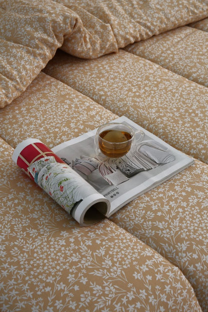 1 PC Single Comforter-Beige Bloom Comforters Apricot