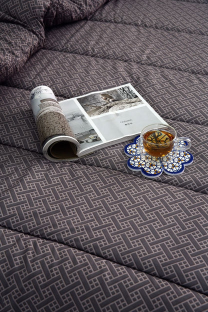 1 PC Double Winter Comforter-Plaid Comforters Apricot