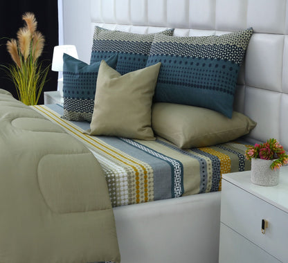 5 PCs Single Razai Set-Bohemian Comforters Apricot