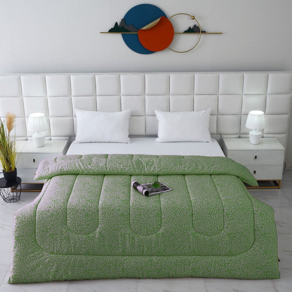 1 PC Double Winter Comforter-Green Bloom Comforters Apricot