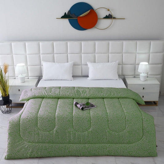 1 PC Double Winter Comforter-Green Bloom Comforters Apricot