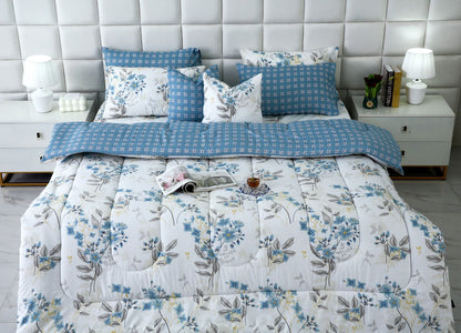 8 PCs Winter Comforter Set-Blue Poppy Comforters Apricot