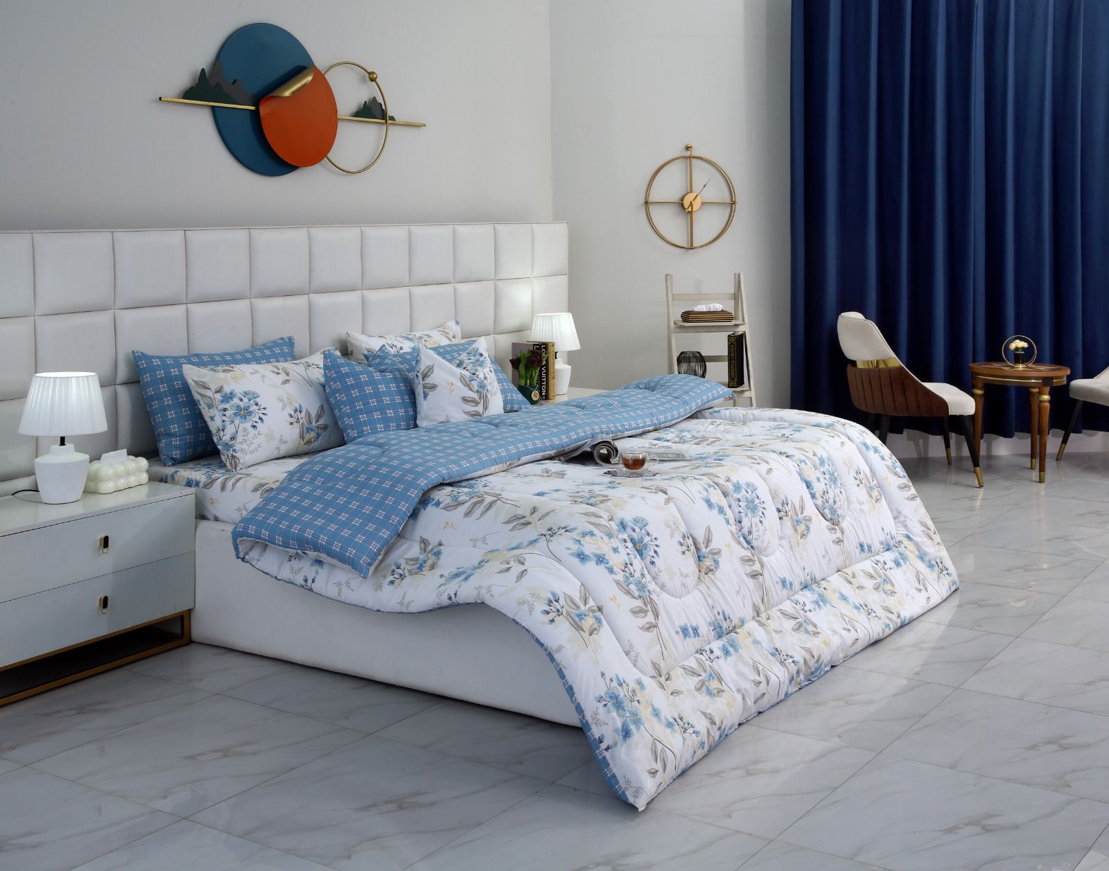 8 PCs Winter Comforter Set-Blue Poppy Comforters Apricot