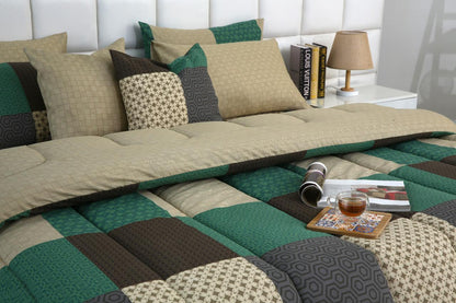 8 PCs Winter Razai Set-Vintage Patchwork Comforters Apricot