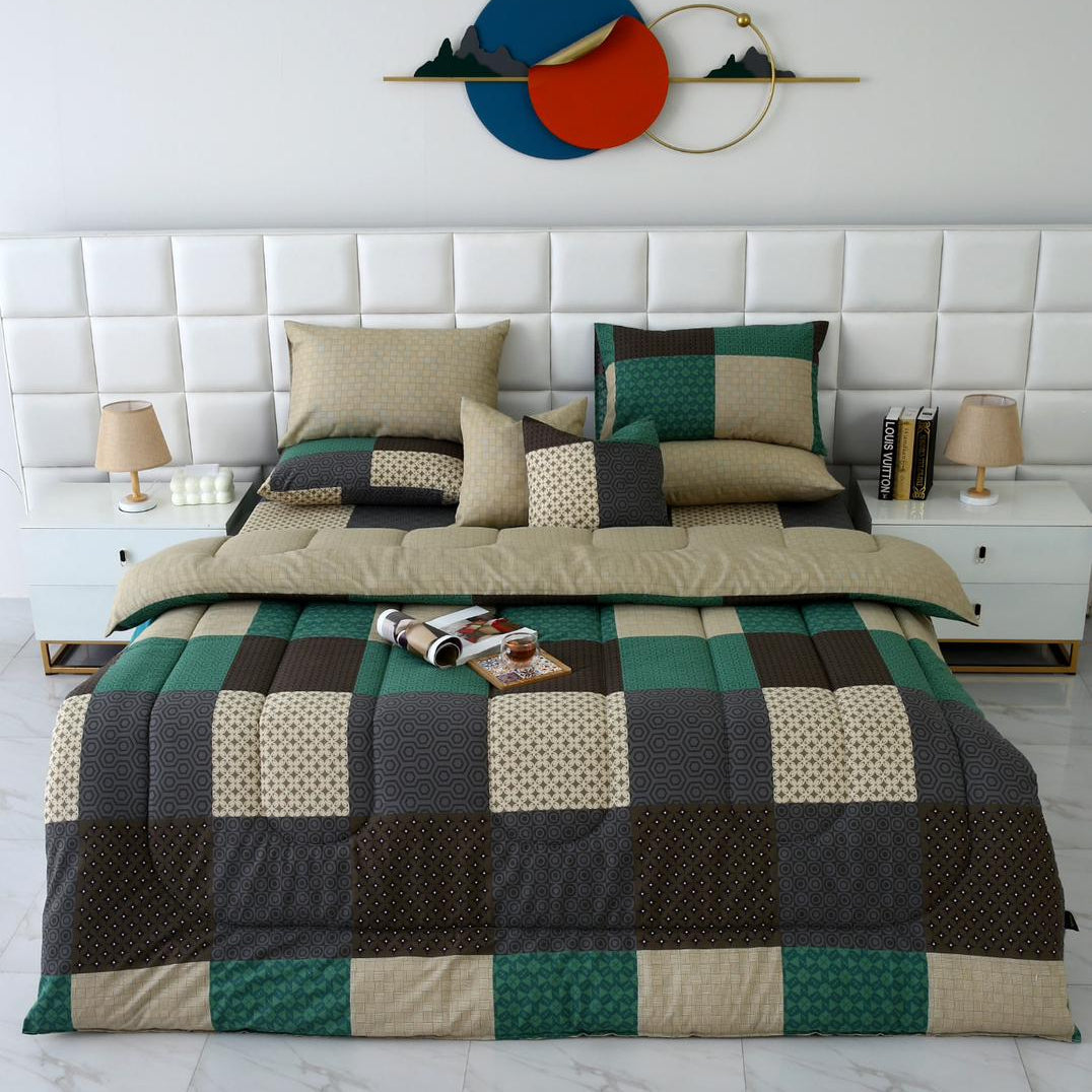 8 PCs Winter Razai Set-Vintage Patchwork Comforters Apricot