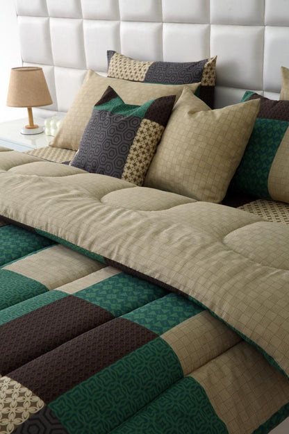 8 PCs Winter Razai Set-Vintage Patchwork Comforters Apricot