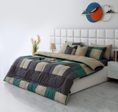 8 PCs Winter Razai Set-Vintage Patchwork Comforters Apricot