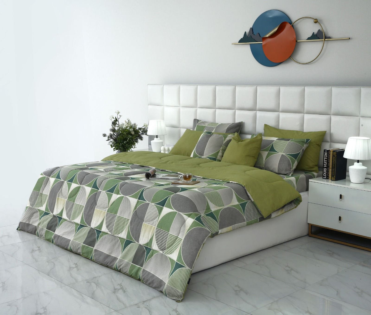 8 PCs Winter Razai Set-Neo Abstract Comforters Apricot