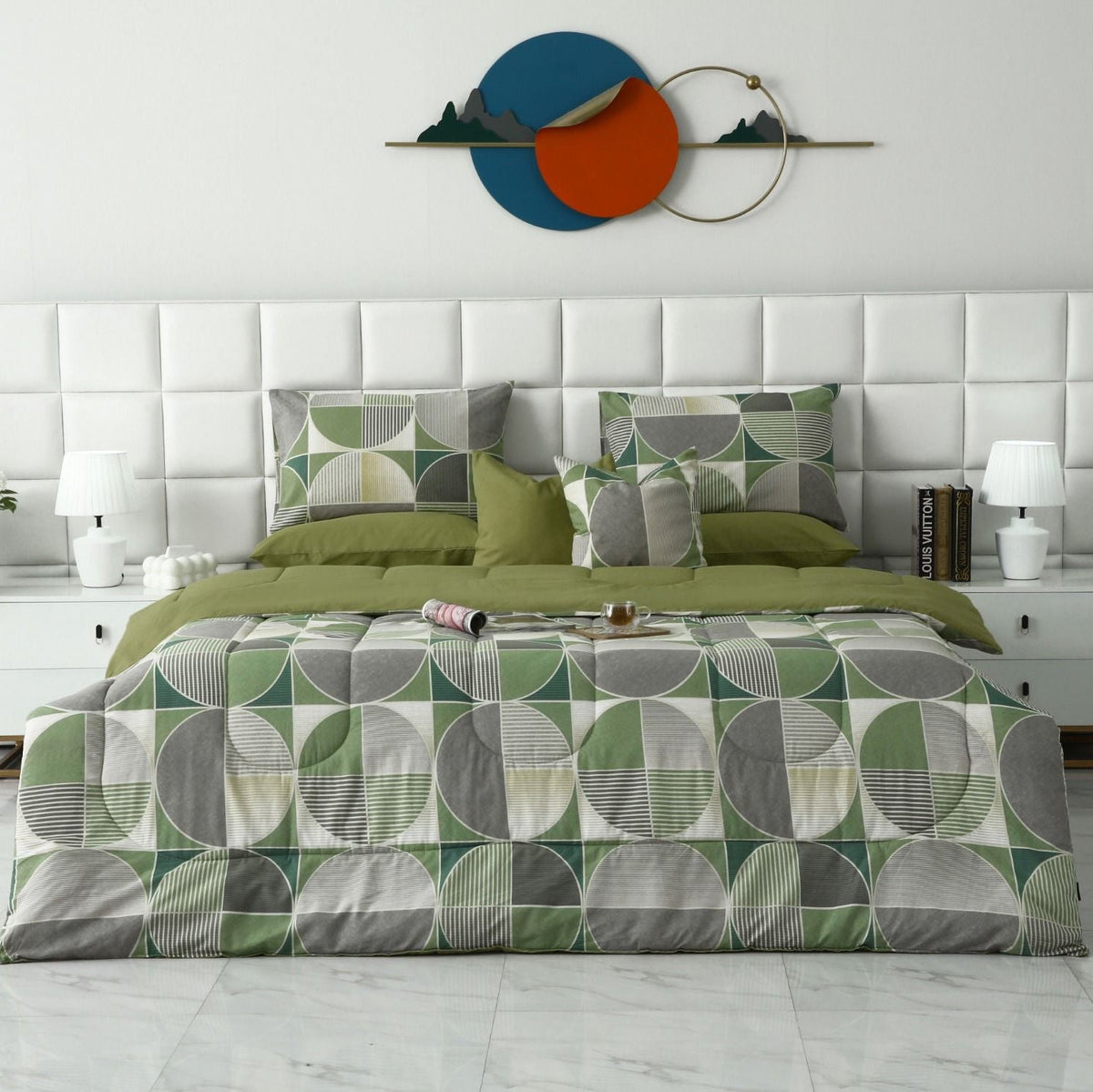 8 PCs Winter Razai Set-Neo Abstract Comforters Apricot