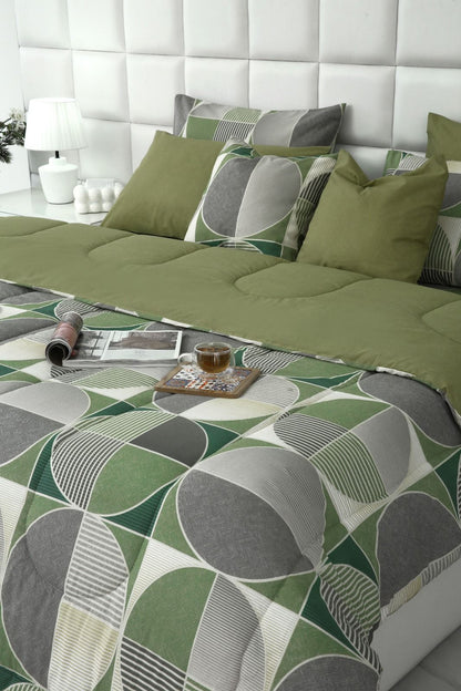 8 PCs Winter Razai Set-Neo Abstract Comforters Apricot