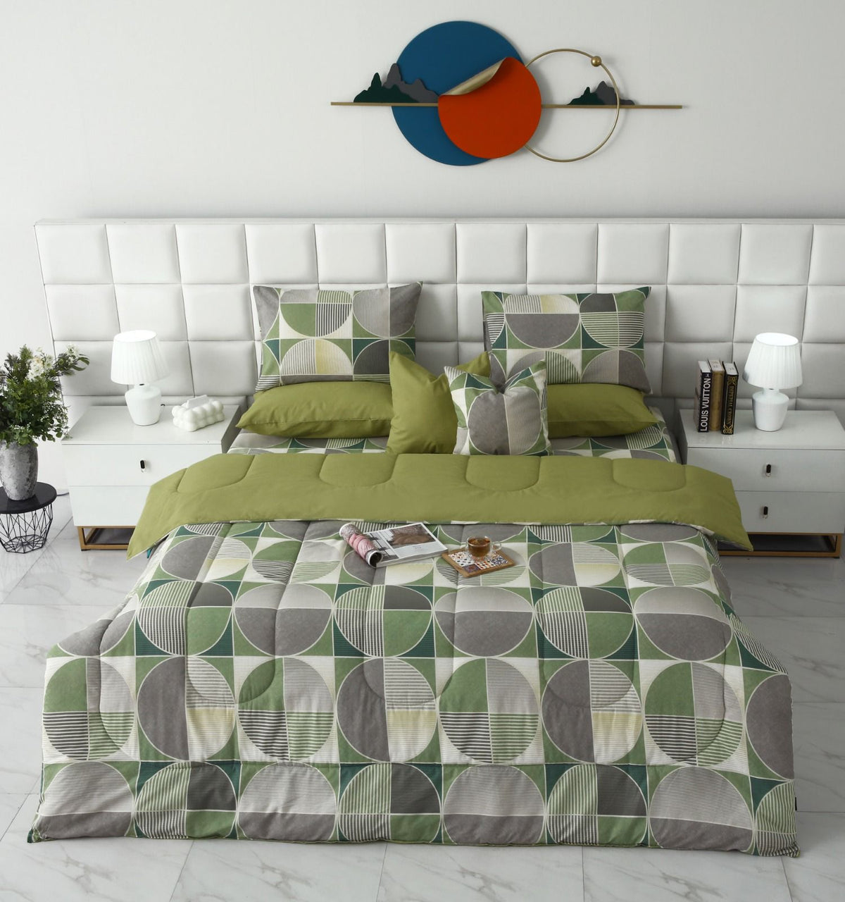 8 PCs Winter Razai Set-Neo Abstract Comforters Apricot