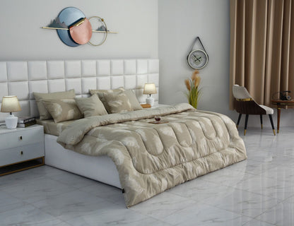 8 PCs Winter Comforter Set-Beige Feathers Comforters Apricot